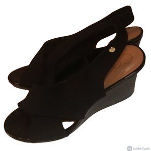 Calvin Klein Belmona black wedge stretchy sandals Sz 10